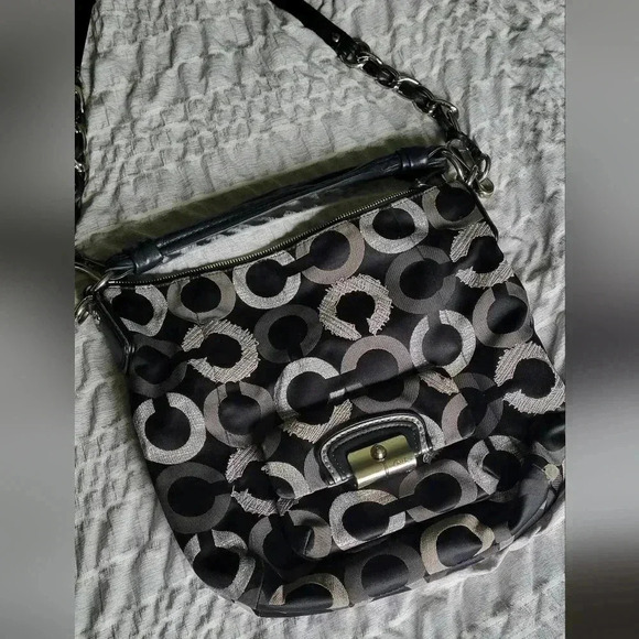 COACH embroidered OP Art Hobo Coach bag, silvers grays, black - Picture 7 of 7